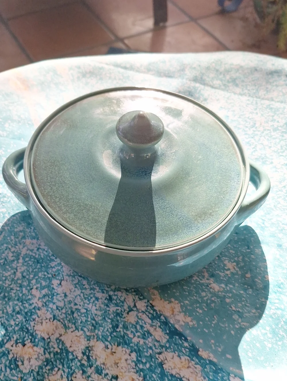 1995 Handmade Ceramic Covered Casserole Dish - Aqua